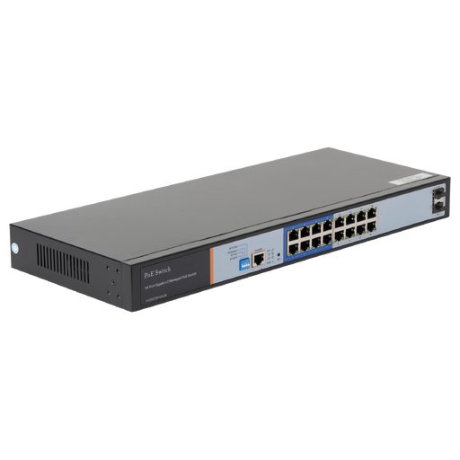 Управляемый L2 PoE коммутатор NIKOMAX, 16 PoE (802.3af/at) портов 10/100/1000Мбит/с 8 до 250 метров cat.6, 2*SFP 1000Мбит/с, 250Вт APO&R