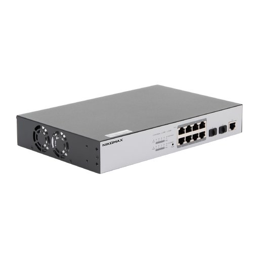 Управляемый L2 PoE коммутатор NIKOMAX 8 Base-T 10/100/1000Mb/s портов, 2 Base-X SFP 1000Mb/s. 1U 19'', 220В, бюджет PoE 130Вт, блок питания 150Вт