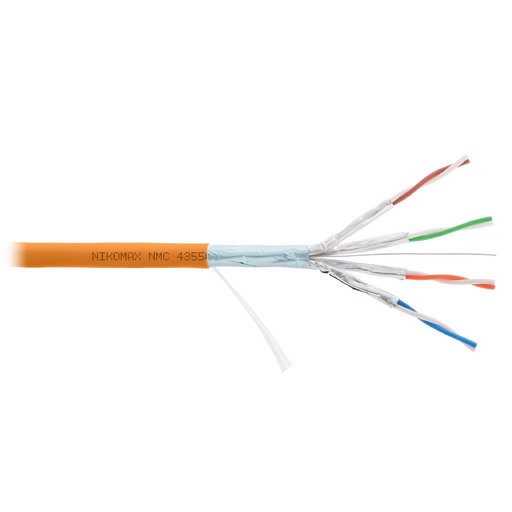 Кабель NIKOMAX F/FTP 4 пары, Кат.6a (Класс Eа), тест по ISO/IEC, 500МГц, одножильный, BC (чистая медь), 23AWG (0,56мм), полимерный материал нг(А)-HF, внутренний, оранжевый, 500м