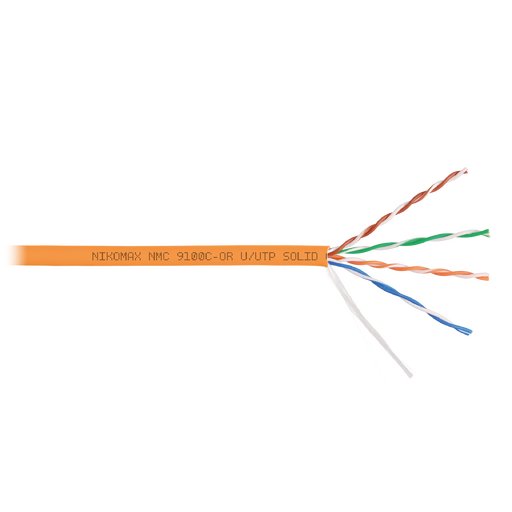 Кабель NIKOMAX U/UTP 4 пары, Кат.5e (Класс D), тест по ISO/IEC, 100МГц, одножильный, BC (чистая медь), 24AWG (0,52мм), полимерный материал нг(А)-HF, внутренний, оранжевый, 305м